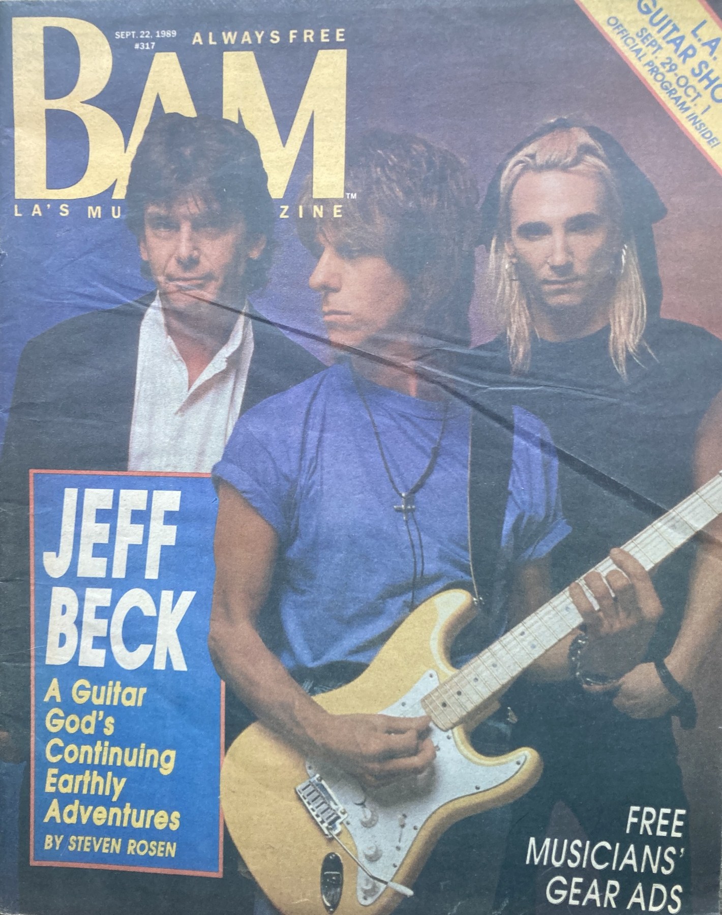 BAM magazine September 22 1989 cover featuring Jeff Beck and an article by Steven Rosen