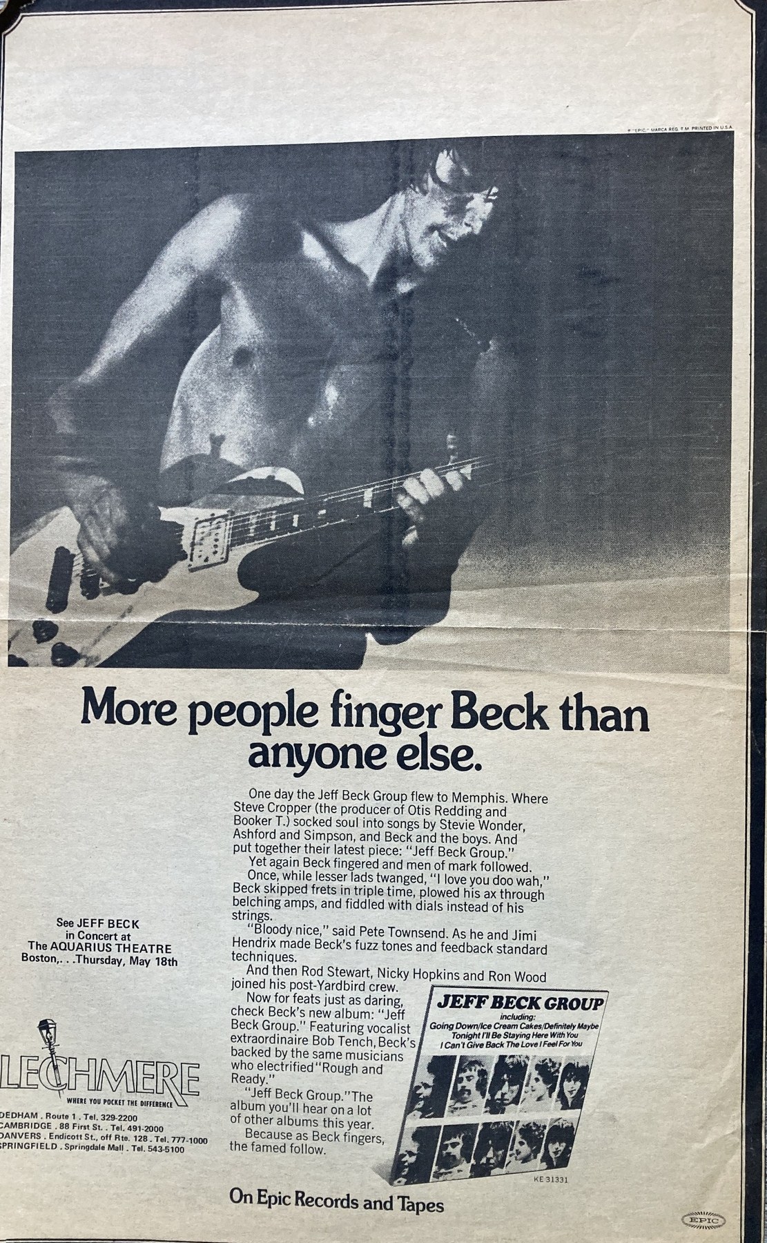 Vintage Epic Records newspaper advertisement for the Jeff Beck Group
